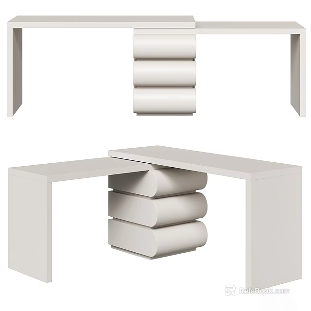 Minimalist Modern White Desk Design With Layered Storage Drawers And Open Structure 3d model 