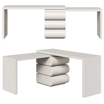 Minimalist Modern White Desk Design With Layered Storage Drawers And Open Structure 3d model