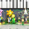 Colorful Flower Balloon Decorations For Outdoor Kids Play Area With Arch And Flags