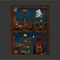 Wooden Multi tiered Commercial Equipment Display Shelves With Ladder Storage Books And Bottles