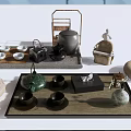 Elegant Tea Set Collection Featuring Teapot Cups Serving Trays And Decorative Items 3d model