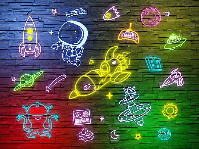 Children's Room Space Astronaut Neon Wall Decorations Pendant 3d model