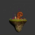 Cartoon Floating Island Scene With Colorful Flowers Green Plants And Purple Glowing Vines