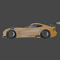 Yellow Two Door Sports Car With Black Stripes Rear Spoiler And Large Wheels