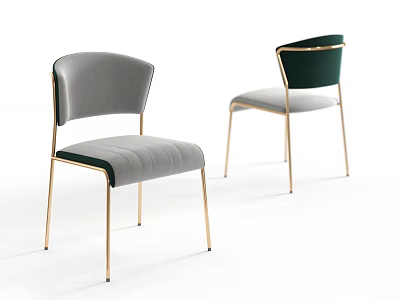 Modern Gray And Dark Green Velvet Accent Chairs With Golden Metal Legs 3d model