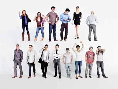 Group of People Standing in Various Poses With Different Outfits and Styles 3d model
