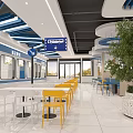 Modern Hall Interior With Blue Counter Information Display And White Floor 3d model