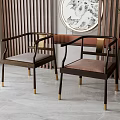 Modern Chinese Style Wooden Dining Chairs With Armrests Upholstered Seats And Gold Metal Accents