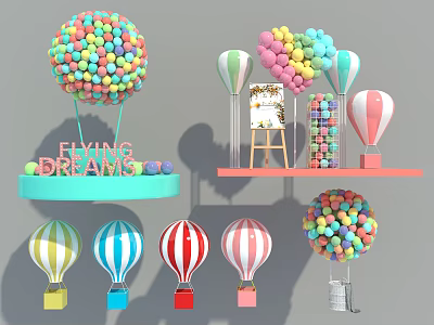 Vibrant Photo Spot With Colorful Balloons Hot Air Balloons And Flying Dreams Sign 3d model
