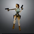 3D Low Poly Woman Model With Red Hair Blue Top Brown Shorts Holding Dual Guns
