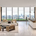 Elegant Modern Office Reception Space With Comfortable Waiting Lounge And Stunning Panoramic City View