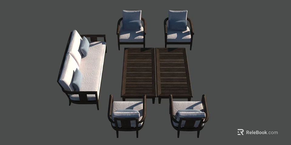 Modern Sofa Coffee Table Set With White Cushioned Seats And Wooden Tabletop Design 3d model 