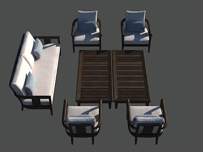 Modern Sofa Coffee Table Set With White Cushioned Seats And Wooden Tabletop Design 3d model