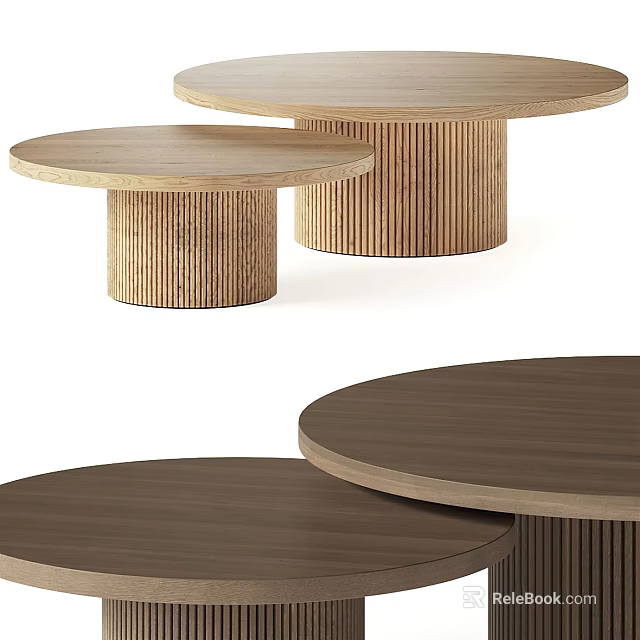 Round Wooden Coffee Tables With Striped Bases In Different Tones For Living Room 3d model 
