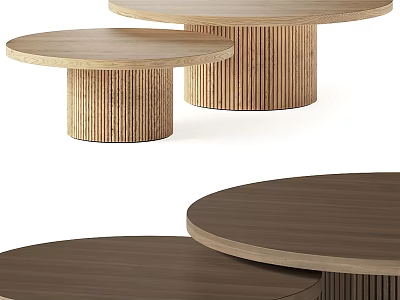 Round Wooden Coffee Tables With Striped Bases In Different Tones For Living Room 3d model