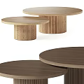 Round Wooden Coffee Tables With Striped Bases In Different Tones For Living Room
