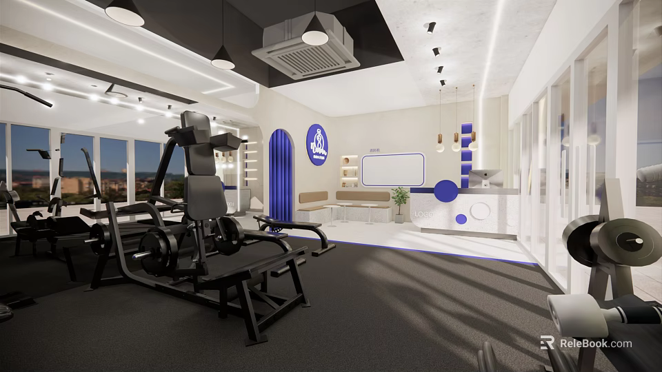 Modern Fitness Gym With Spacious Interior And Multiple Exercise Equipment 3d model 