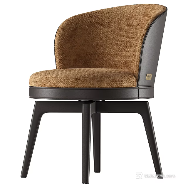 Modern Accent Chair With Brown Fabric Upholstery Black Frame And Swivel Base Design 3d model 