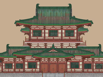 Ancient Chinese Architecture With Multi Story Structure Green Tiled Roofs And Red Pillars 3d model