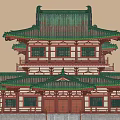 Ancient Chinese Architecture With Multi Story Structure Green Tiled Roofs And Red Pillars