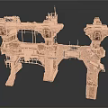 Ruined Industrial Scene Structure With Stone Platforms Pillars Metal Scaffolding And Mechanical Parts