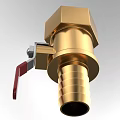 Gold Pipe Valve Fitting With Red Handle And Threaded Connection Structure 3d model