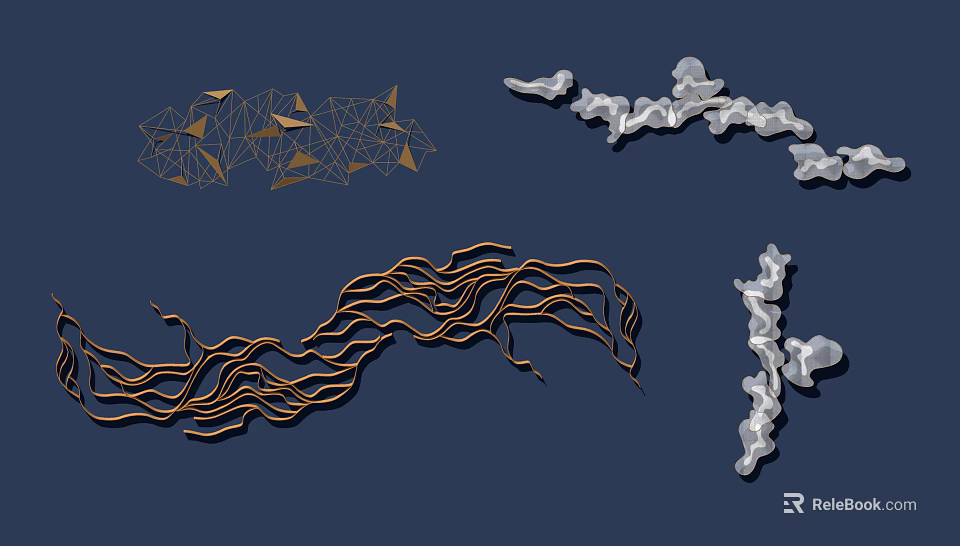 Modern Wall Decor With Geometric Triangles Cloud Shapes Wavy Lines And Irregular Blocks 3d model