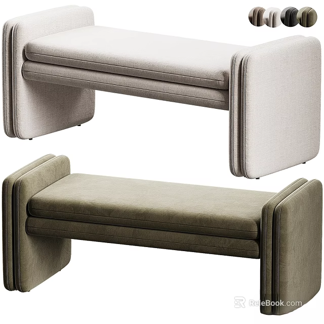 Modern Upholstered Sofa Bench In Light Gray Beige With Simple Armrests For Living Room 3d model 