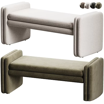 Modern Upholstered Sofa Bench In Light Gray Beige With Simple Armrests For Living Room 3d model