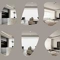 Irregular Shaped Mirrors Reflecting Modern Interior Design And Home Decor Elements 3d model