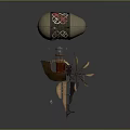 Vintage Airship Featuring Boat Like Structure Lantern Wheel And Beige Black Patterned Balloon