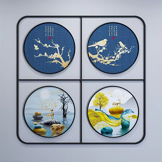 New Chinese Style Round Frame Painting Round Painting 3d model