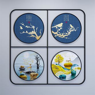 New Chinese Style Round Frame Painting Round Painting 3d model