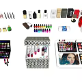 Perfumes and Cosmetics Collection With Lipsticks Eyeshadows Nail Polishes and Makeup Brushes