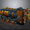 Futuristic Industrial Machinery With Orange Blue Pipes Circular Components And Warning Signs