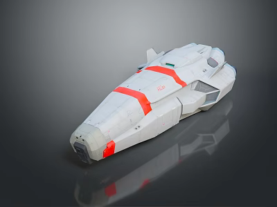 Futuristic White Sci Fi Spaceship with Red Stripes Sleek Aerodynamic 3d model