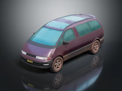 Purple Minivan Exterior With Transparent Roof Classic Body Design And Wheels 3d model