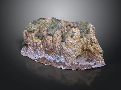 Detailed Rock Model With Layered Formation Green Vegetation And Cave Structure 3d model