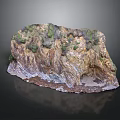 Detailed Rock Model With Layered Formation Green Vegetation And Cave Structure