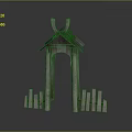 Rustic Outdoor Wooden Pavilion Structure With Sloped Roof Pillars And Fence Pickets