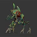 Colorful 3D Fantasy Creature Model With Intricate Design Multiple Limbs And Rocky Base