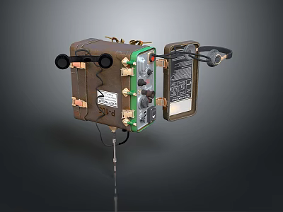 Brown Green Military Weapon With Two Black Circular Components Open Panel Internal Charts Knobs Wires 3d model