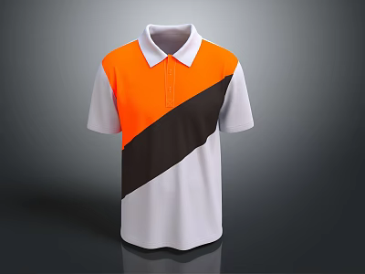 Orange And White Polo Shirt With Brown Diagonal Stripe And Collar Design 3d model