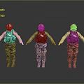 Three Camouflage Tactical 3D Model Figures With Military Gear And Helmet