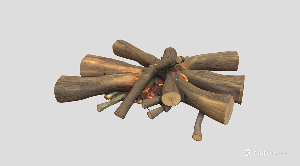 Wood Logs From Plants In Burning Pile With Flames Ashes And Radiant Layout 3d model 