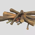 Wood Logs From Plants In Burning Pile With Flames Ashes And Radiant Layout