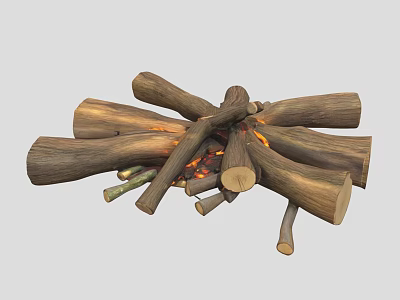 Wood Logs From Plants In Burning Pile With Flames Ashes And Radiant Layout 3d model