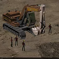 Heavy Duty Construction Excavator With Workers In Safety Gear At Construction Site