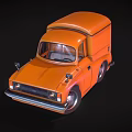 Orange Small Vintage Van With Classic Front Design And Black Wheels 3d model