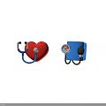 Medical Health Equipment Featuring Red Heart Stethoscope And Blue Blood Pressure Monitor
